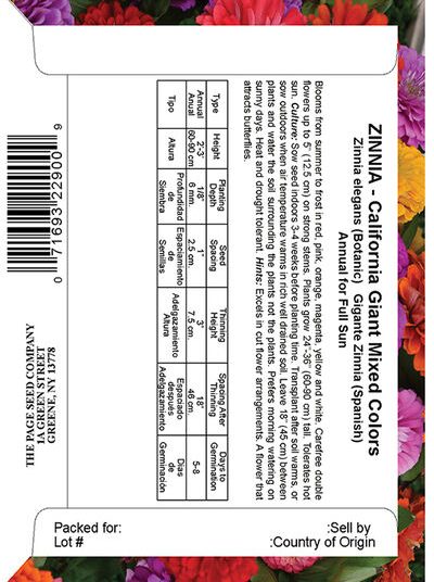 Zinnia California Giant