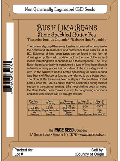Bush Lima Bean Dixie Speckled Butter Pea
